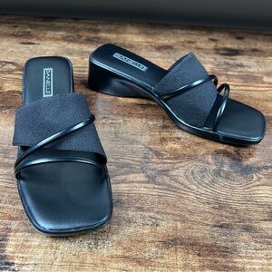 Danelle‎ Sandals Black Square Open Toe Y2K Style Wedge Heel Global women's 8.5